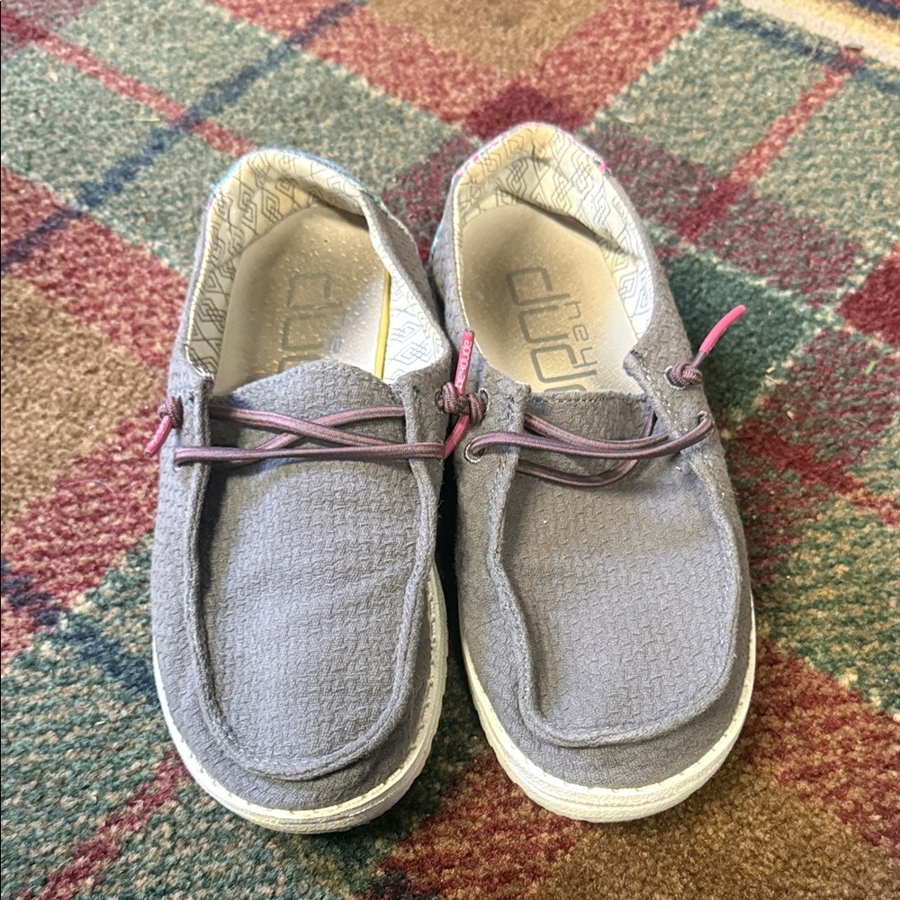 Hey Dude Kids Gray Moccasins with Pink Laces